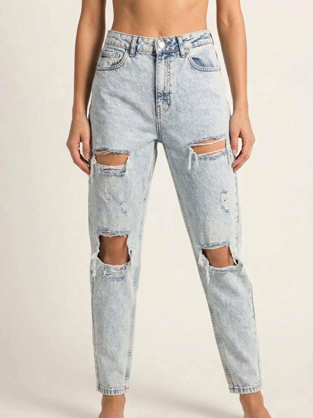 Primark High Waisted Light Blue Distressed Mom Jeans